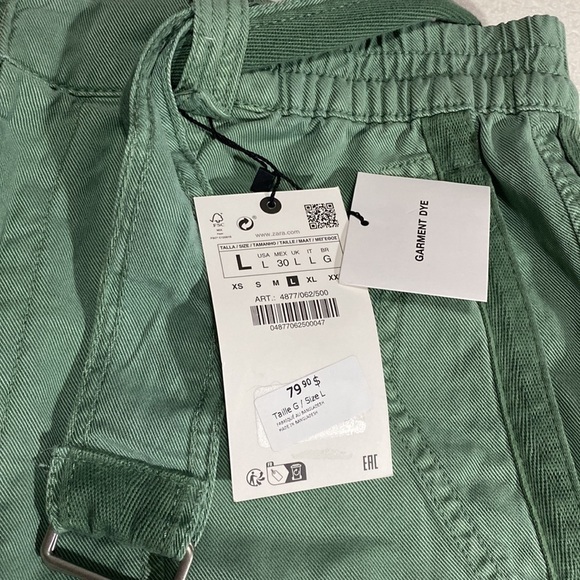 ZARA PAPERBACK PANTS WITH CONTRASTING BELT GREEN Sz L - Picture 12 of 16